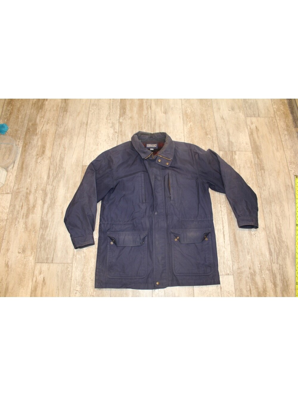 Lands End Mens M Navy Utility Field Jacket Plaid Lined